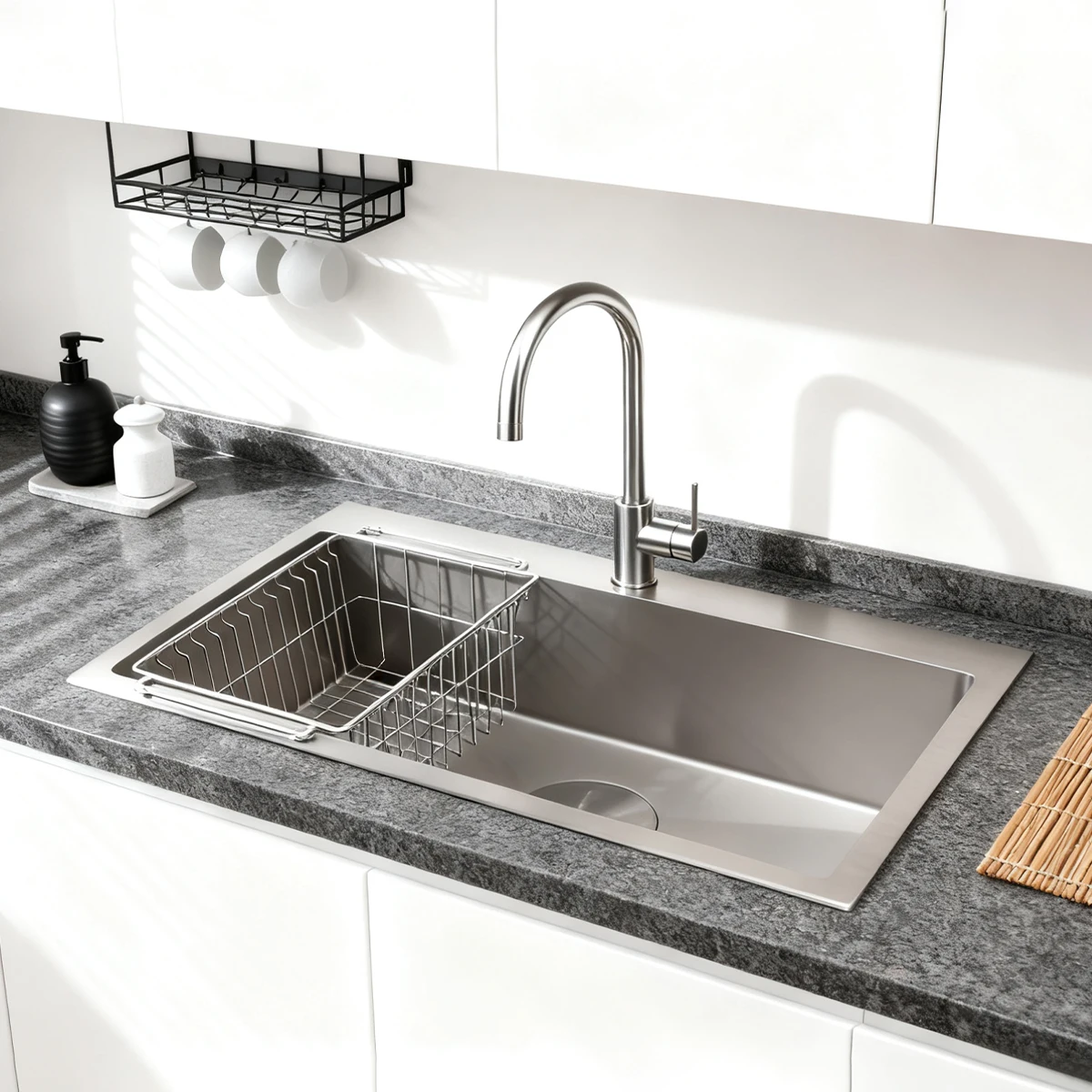 Modern Big Single Bowl Korean Sink Handmade High-end Stainless Steel 304 Decor+Nano Silver One Hole Kitchen Sink