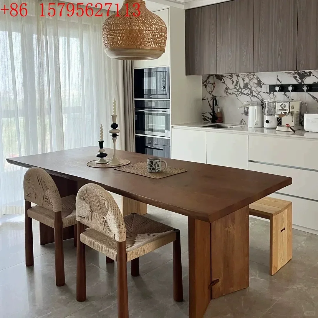 Log whole board double parcel ash wood dining table small apartment bow solid wood dining table