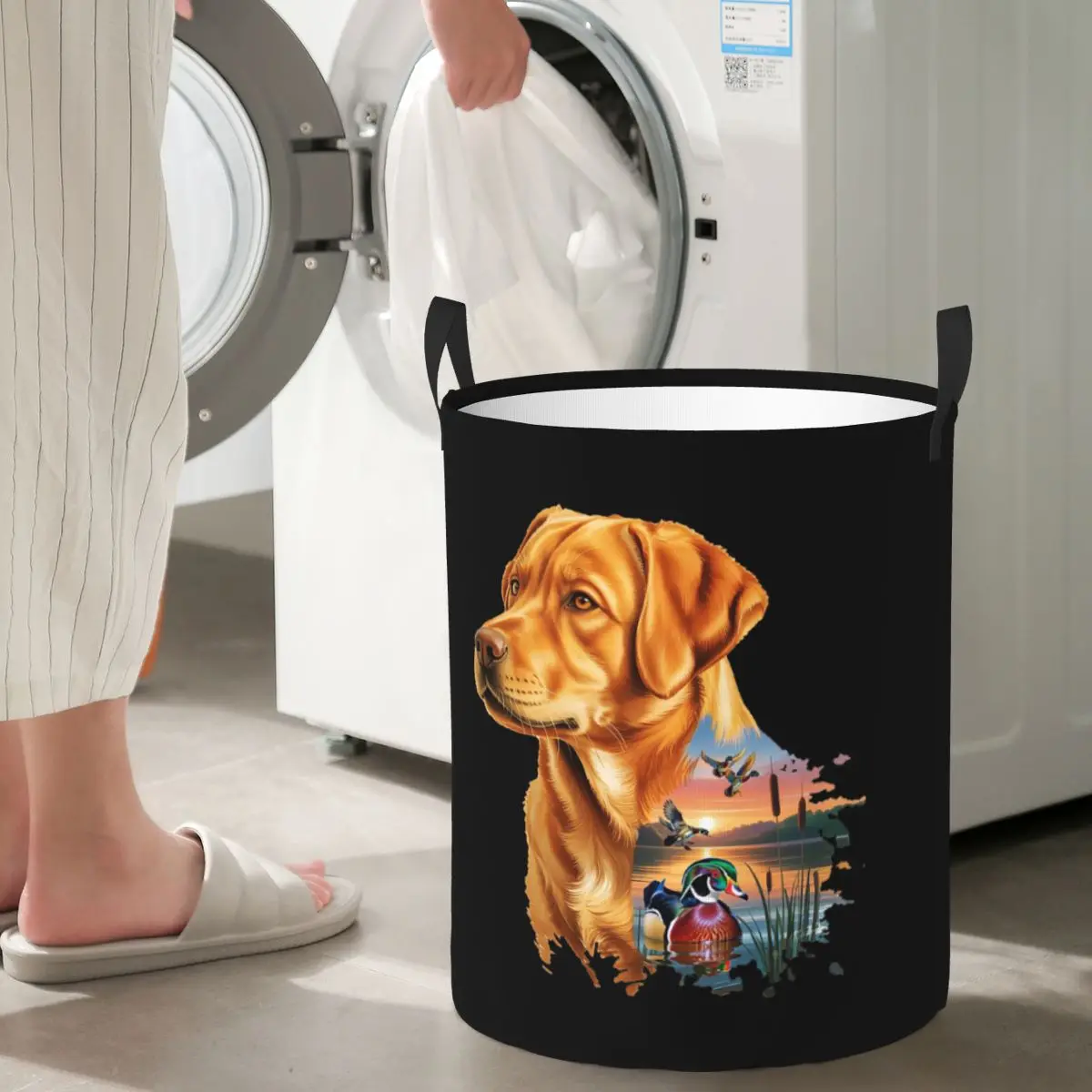 

Лиса Красный Лабрадор и Деревянная Утка Восход Солнца Складные корзины для белья Корзина для хранения грязной одежды Большая водонепроницаемая корзина