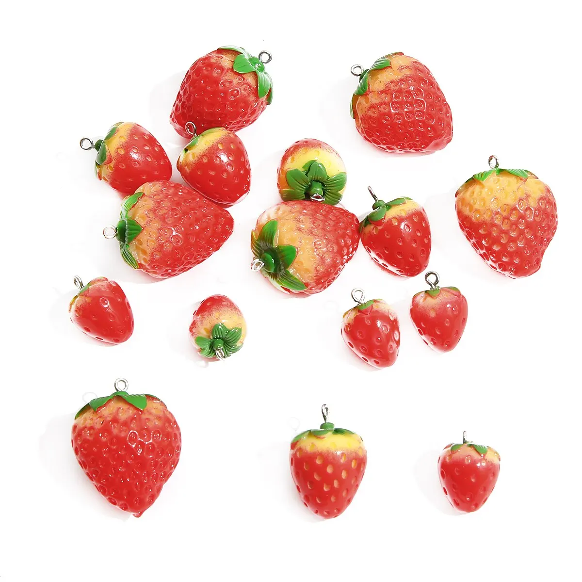 2pcs 3D Resin Fruit Pendants In Strawberry Shape For DIY, Jewelry Making, Earrings, Necklaces, Key Chains, Accessories