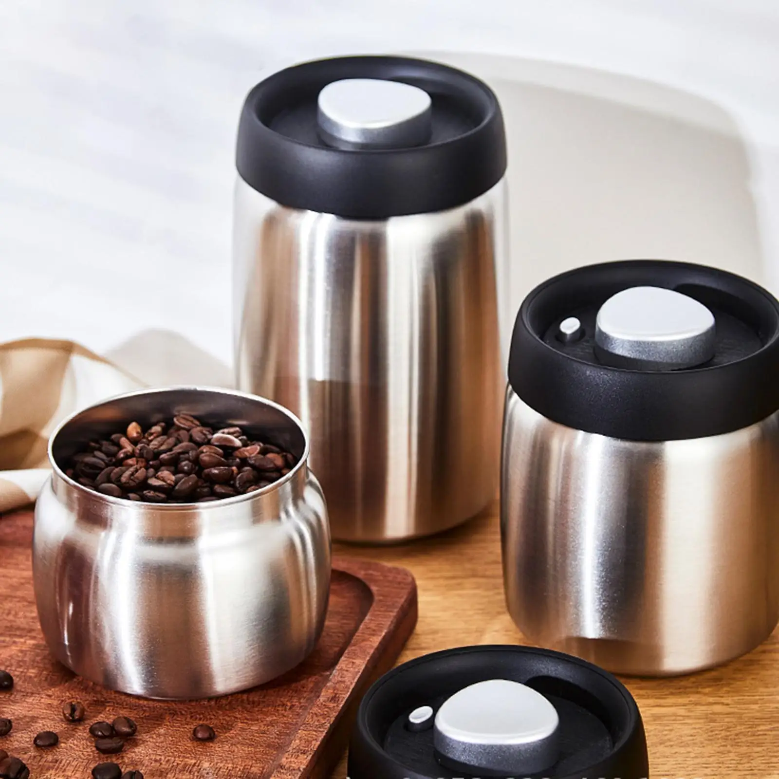 Recipiente de tapa hermética de recipiente de café al vacío de acero inoxidable, tarro de almacenamiento de café en grano para café molido con azúcar