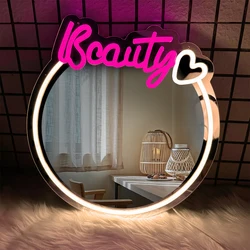 USB Powered LED Makeup Mirror Lamp Dimmable Heart Shaped Neon Light Sign for Girls Bedroom Art Decoration