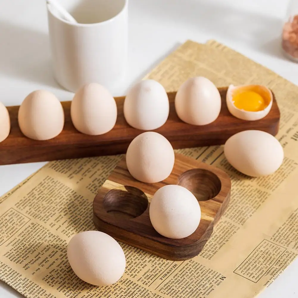 32/11cm Wooden Egg Holder Rustic Egg Tray 4 Or 6 Slots Countertop Egg Organizer For Kitchen Refrigerator Dining Table Gadget