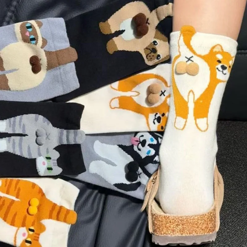 

Kawaii Dog Balls Print Socks Autumn Winter Lolita Middle Tube Breathable Creative Warm Cozy Soft Women Calf Animal Socks Gifts