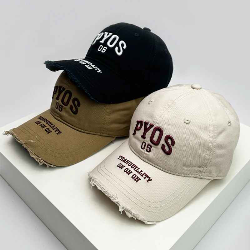 

New Men Women Embroidered Letters Baseball Hats Breathable Sunshade Versatile Distress Snapback Caps Fashion Broken Hole Style