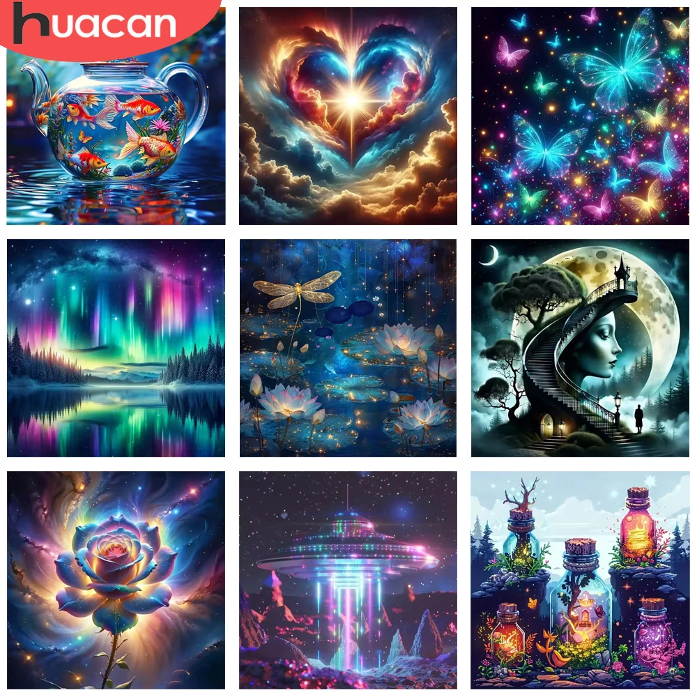 

HUACAN Full Drill Diamond Mosaic Kits Starry Sky Landscape 5D Diy Diamond Painting Home Wall Decoration