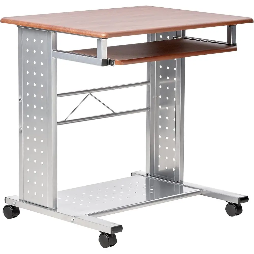 

Portable Cherry and Metallic Gray Medium Workstation for Mobile Office Use