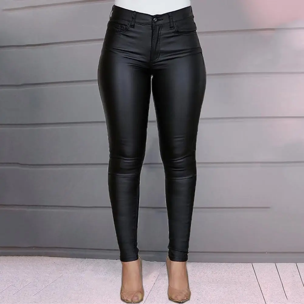 

Women Slim Fit Trousers Elegant High Waist Faux Leather Skinny Pants with Butt-lifted Design Slim Fit Ankle Length Women's