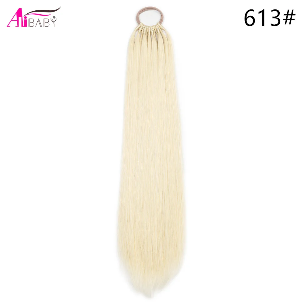 24 32 Zoll gerader Pferdeschwanz mit elastischem Band, synthetische Pferdeschwanzverlängerung, umwickelbarer hitzebeständiger Pferdeschwanz für Frauen – Detail 8