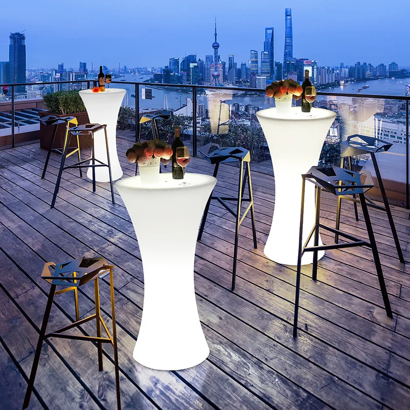 Rechargeable LED Cocktail Bar Table Waterproof Outdoor 16 Light Color Bar Coffee Table Bar KTV  Lawn Party Supply