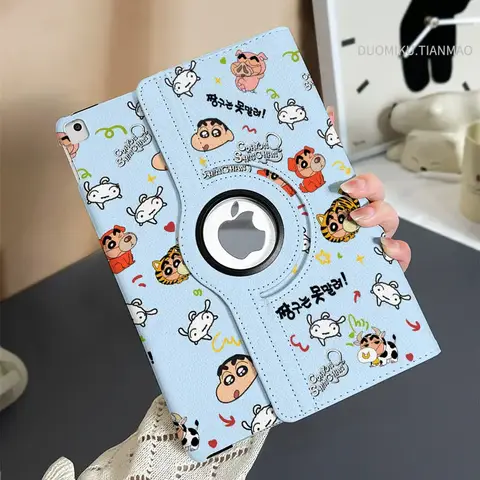 Kawaii Shin Chan IPad 보호 케이스 Air4/5/6 Ipad7/8/9/10 Mini4/5/6 용 만화 낙하 방지 펜 슬롯으로 회전 가능 New
