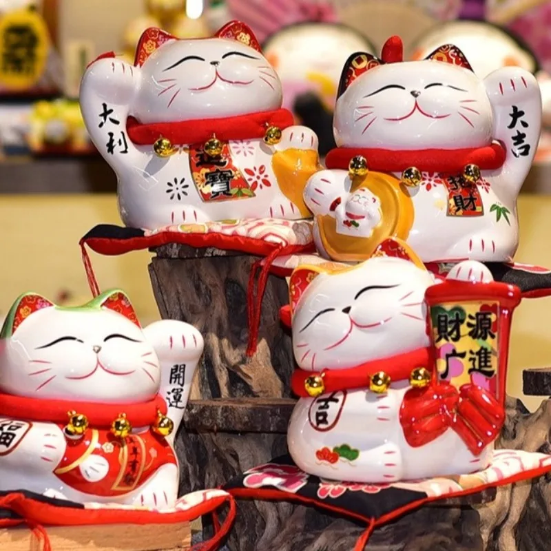 

Japanese Cartoon Lucky Cat Ornaments Ceramic Piggy Bank 6-inch Cartoon Cat Decorations Opening and Good Luck Children's Gifts