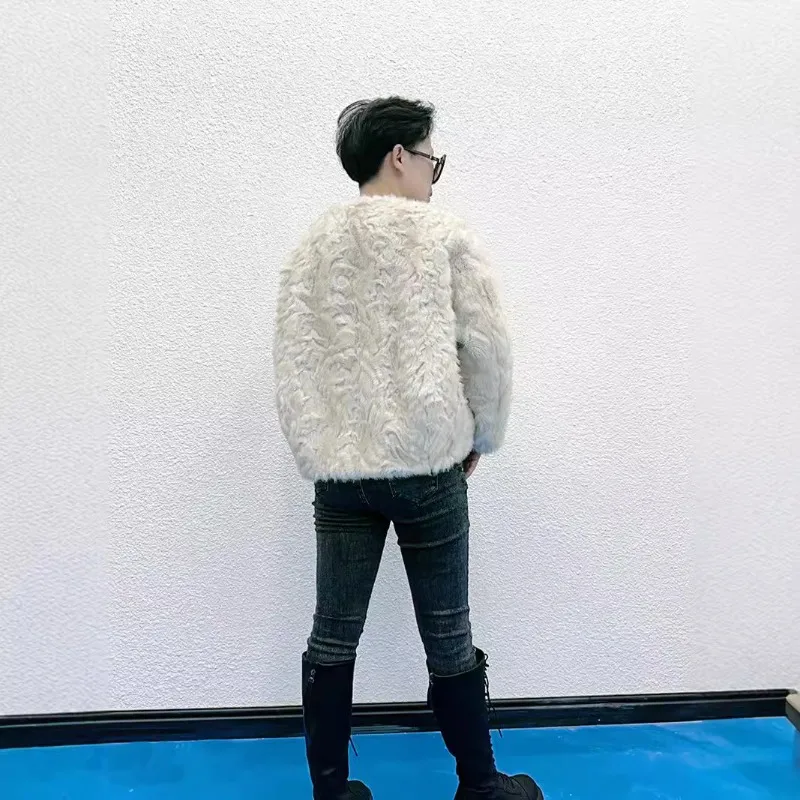 Luxury Women's Clothing Faux Mink Fur Coat Autumn Winter Warm Faux Fur Jacket Soft Outerwear Top V-neck Long Sleeves Design Tops