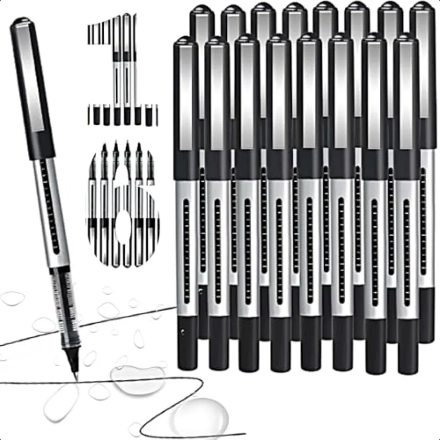 

[16 Pack] 0.5mm Black Liquid Ink Pens Smooth Writing Rollerball Pens for Journaling NoteTaking Bible Study Back to School plies