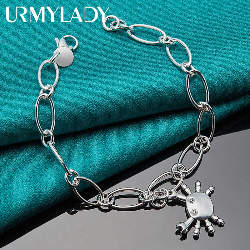 

URMYLADY 925 Sterling Silver Crab AAA Zircon Charm Bracelet For Women Wedding Engagement Party Fashion Jewelry