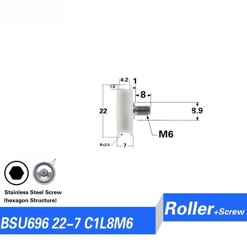 6*22*7mm U-shaped Groove Wheel Plastic-coated Rubber Bearing Embedded Bearing Pulley Bearing