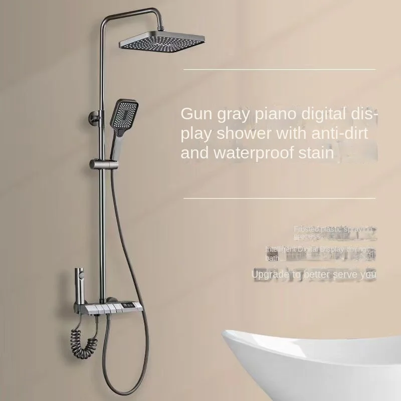 Imagem -06 - Inteligente Banheiro Digital Display Torneira do Chuveiro Conjunto Sistema Cinza Gun Grey 4-way Rainfall Bathroom Mixer Conjunto de Chuveiro Bidé