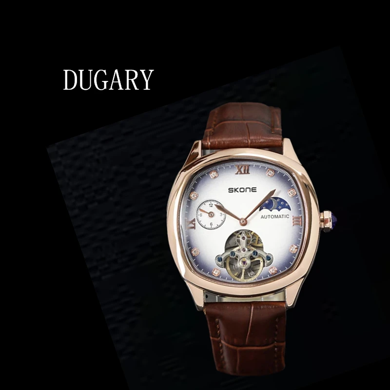 DUGARY automatic mechanical watch business square phase moon waterproof sapphire for men Tourbillon Relogio Masculino Clock