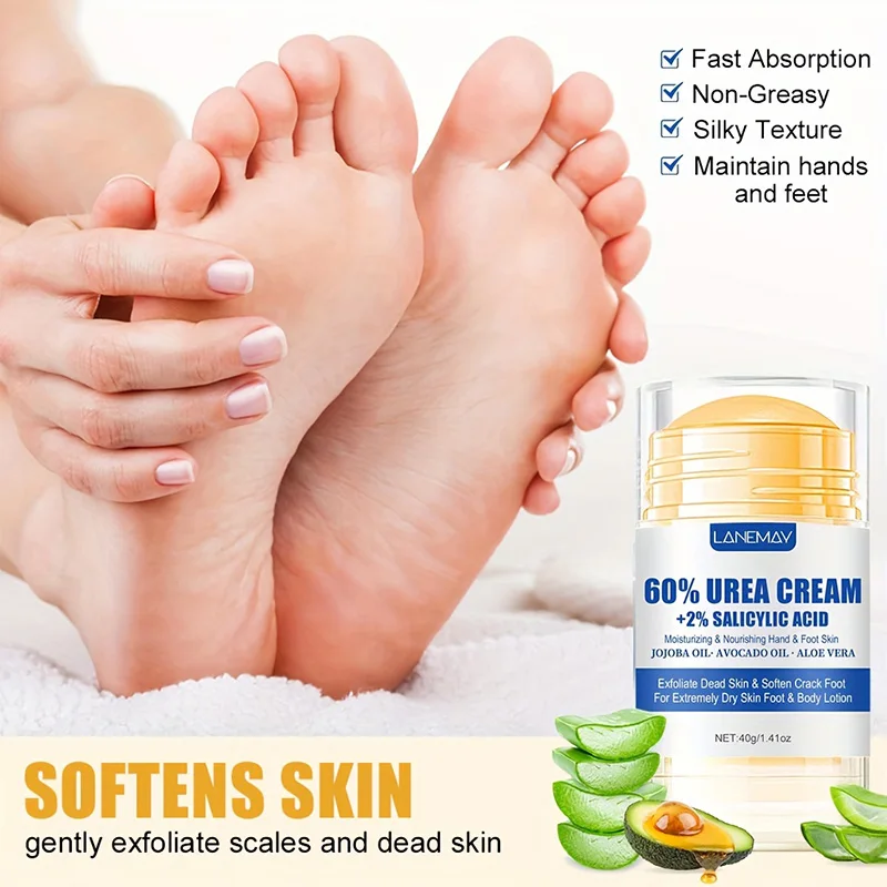 Cracked Foot Cream 60% Urea Ultra-hydrating Aloe Vera For Softening Dry Cracked Feet Gentle Exfoliation Daily Foot Care Cream