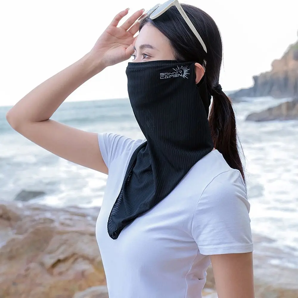 Mask Sun Protection Solid Color Outdoor Face Shield Ice Silk Womne Neckline Mask Men Fishing Face Mask Summer Sunscreen Mask