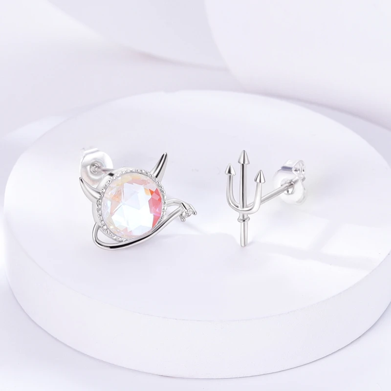 925 Sterling Silver Shining Imp Trident Stud Earring For Anniversary Wedding Jewelry Gifts