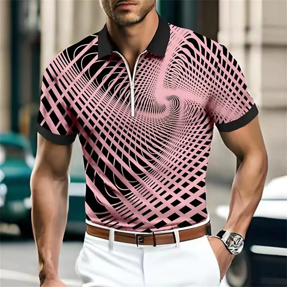 Fashion Abstract Striped Pattern Men Polos T-Shirts Summer Short Sleeve 3D Print Street Trend POLO Tee 6XL Plus Size Casual Tops
