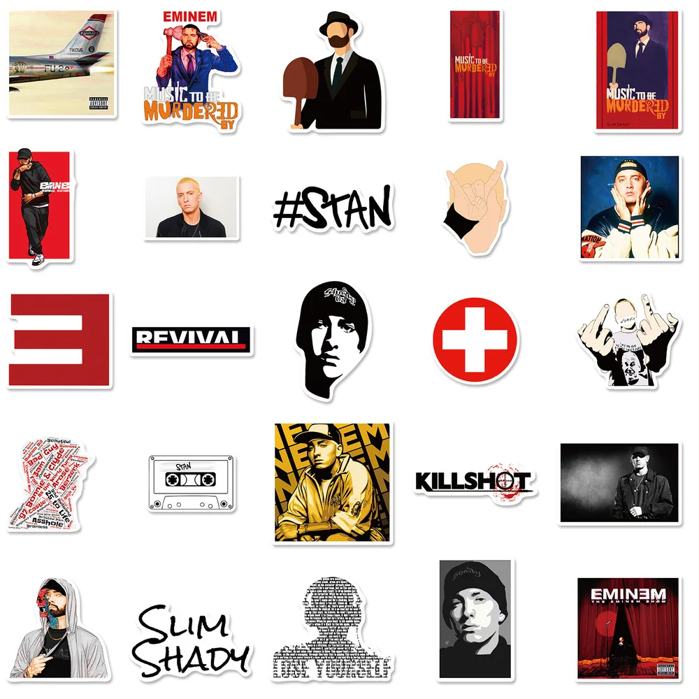 10/50Pcs Hip Hop Rapper Eminem Stickers for Laptop Notebook Skateboard Motorcycle Car Graffiti Waterproof Sticker Decals Pack
