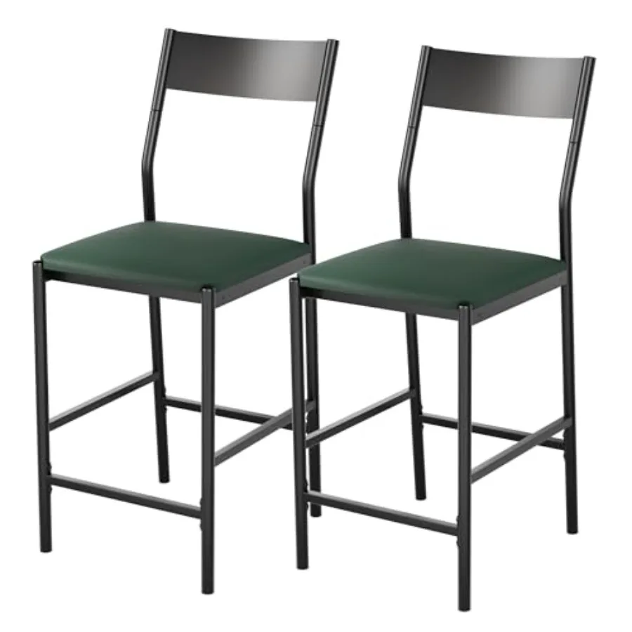 

Modern Counter Height Bar Stools Set of 2, PU Leather Upholstered Kitchen Island Stools with Backrest and Footrest, 24 Inch and