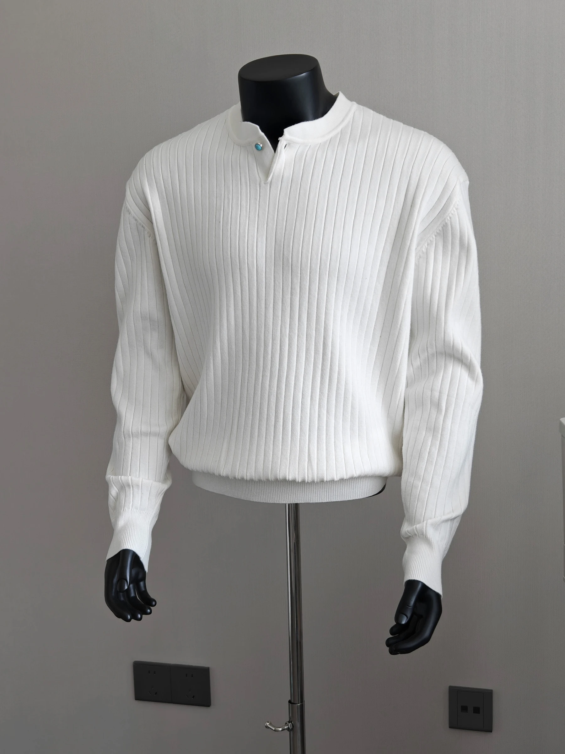 

Мужской повседневный свитер с V-образным вырезом и воротником Хенли, осенне-зимняя верхняя одежда, модный и элегантный вариант для ношения в качестве базового слоя