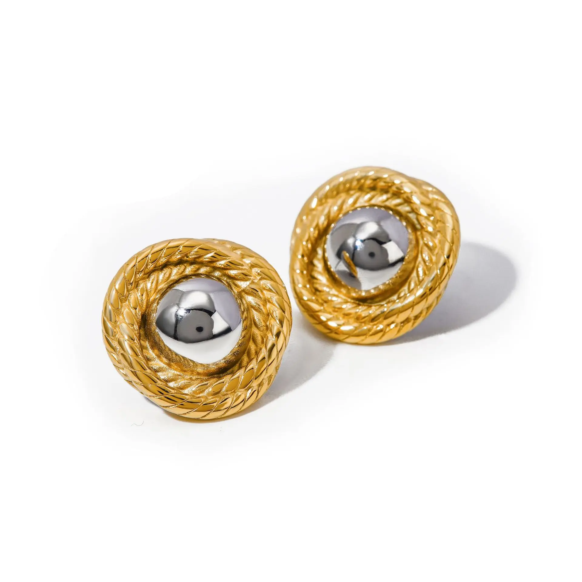 

Stainless Steel PVD18K Gold Plated Tarnish Double Color Eye Stud Earrings For Woman Jewelry Wholesale Summer Trendy
