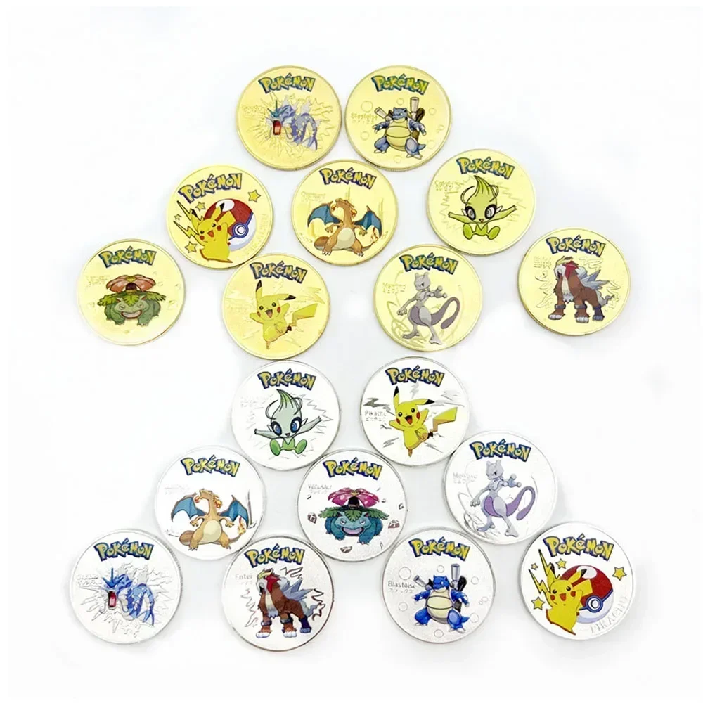 Pokemon Gold Coins Pikachu Anime Commemorative Coin Charizard Golden Round Metal Coin Toys