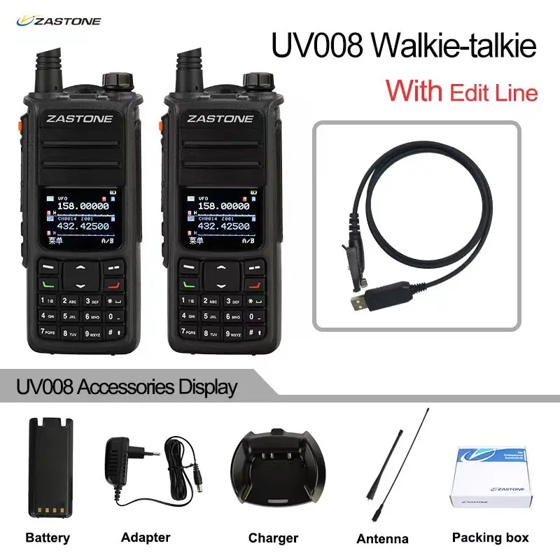 AAA+ 2PCS UV008 DMR Walkie Talkie Digita Two Way Radio Dual band 10W Dual time slot Walkie-talkie 136-174MHZ 350-480MHZ