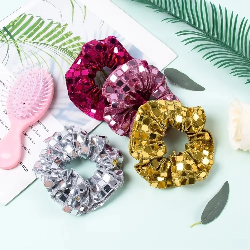 ยางรัดผมแบบสี่เหลี่ยมประดับเลื่อม 6 ชิ้น ดีไซน์จีบระยิบระยับ ขนาดใหญ่ สำหรับมัดผมหางม้า