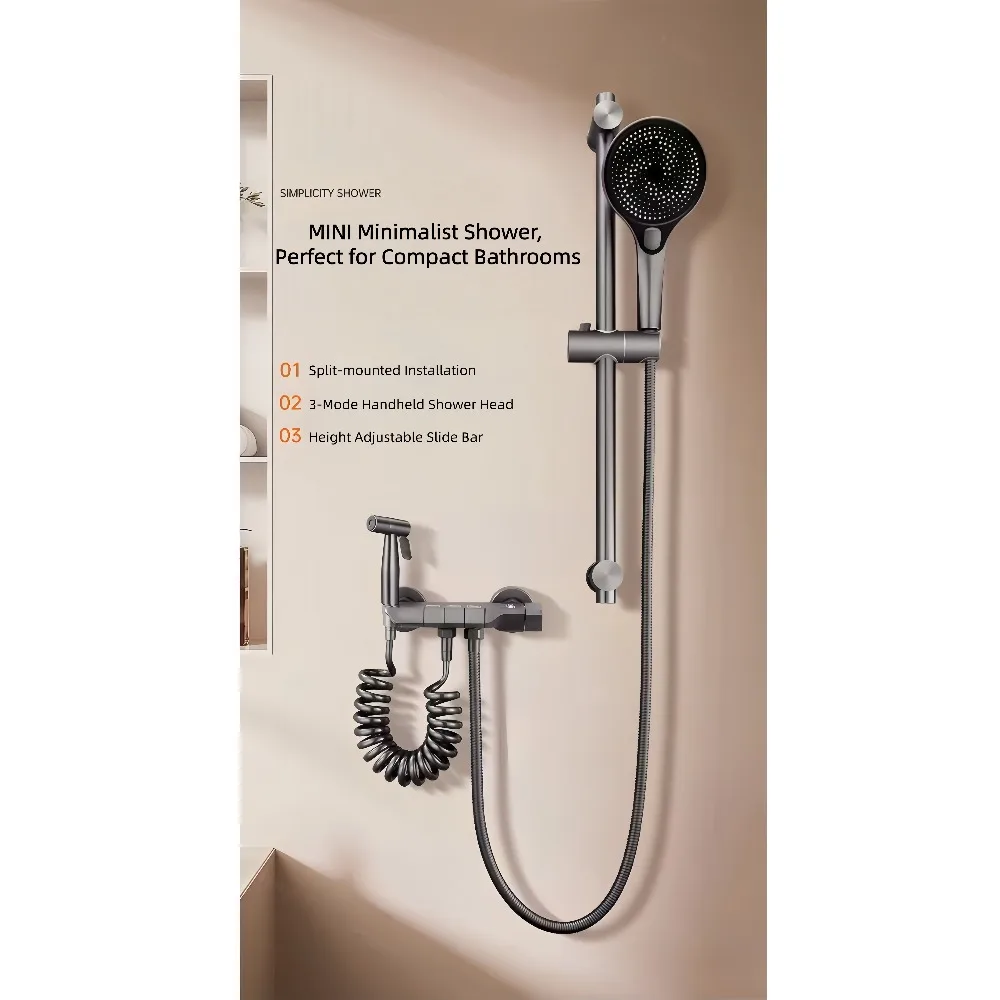 Smart Digital Compact Shower Set, 3-Mode Piano Mixer with Sprayer & Slide Bar, Complete Fittings