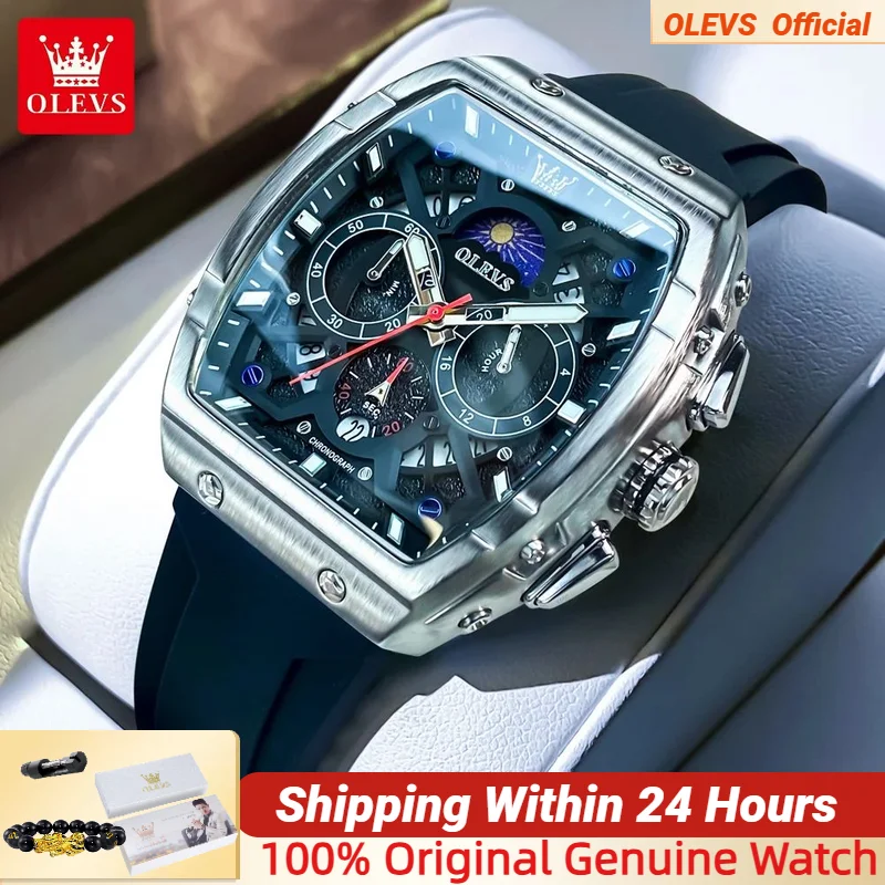 OLEVS 2942 Men Watches Waterproof Watches for Men Hollow Luminous Moon Phase Date Luxury Quartz Wristwatch Reloj Hombre