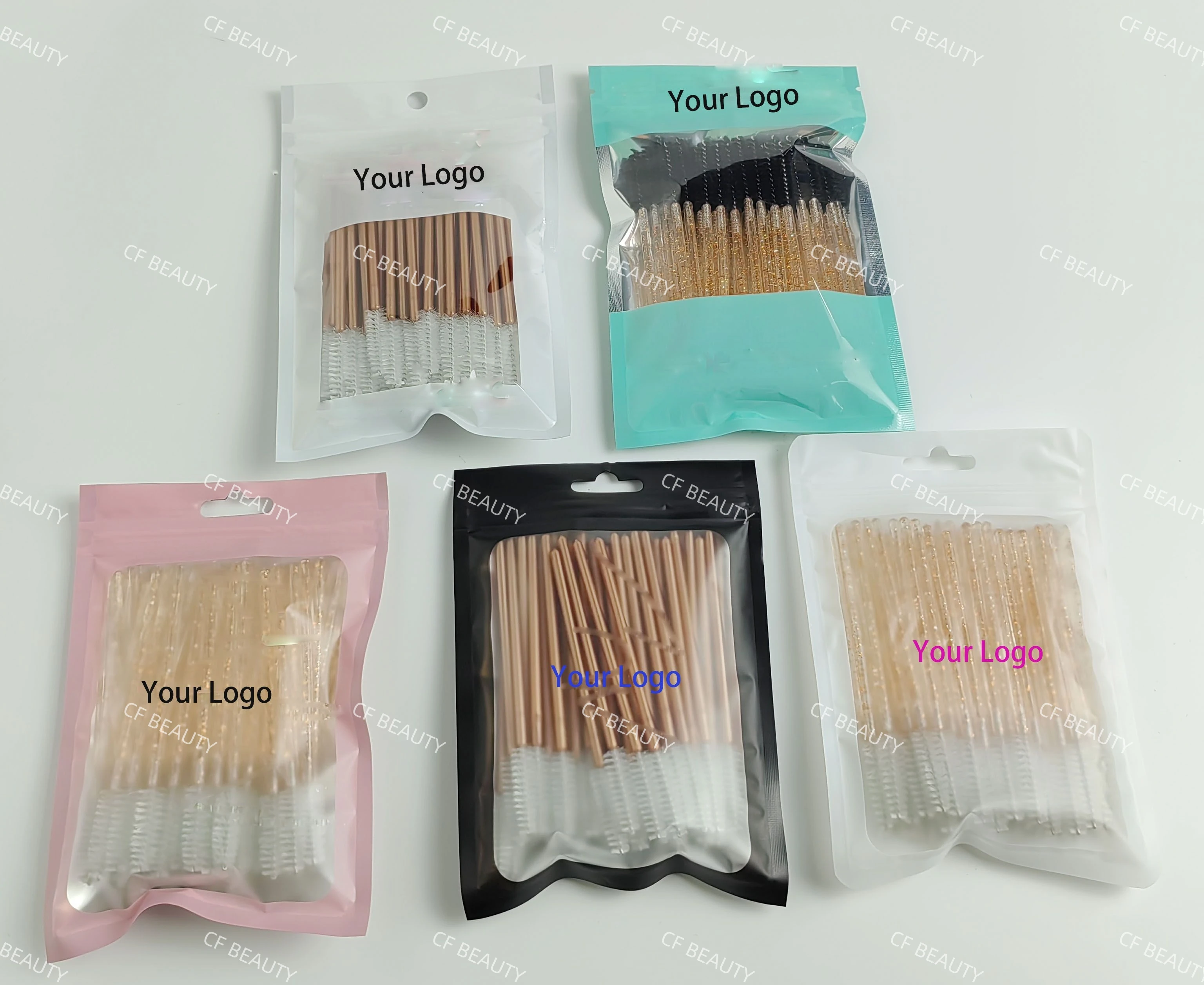 Wimpern-Spoolie-Zauberstäbe, roségoldene Farbserie, 50 Stück pro Beutel, Private Label-Paket erhältlich – Detail 4