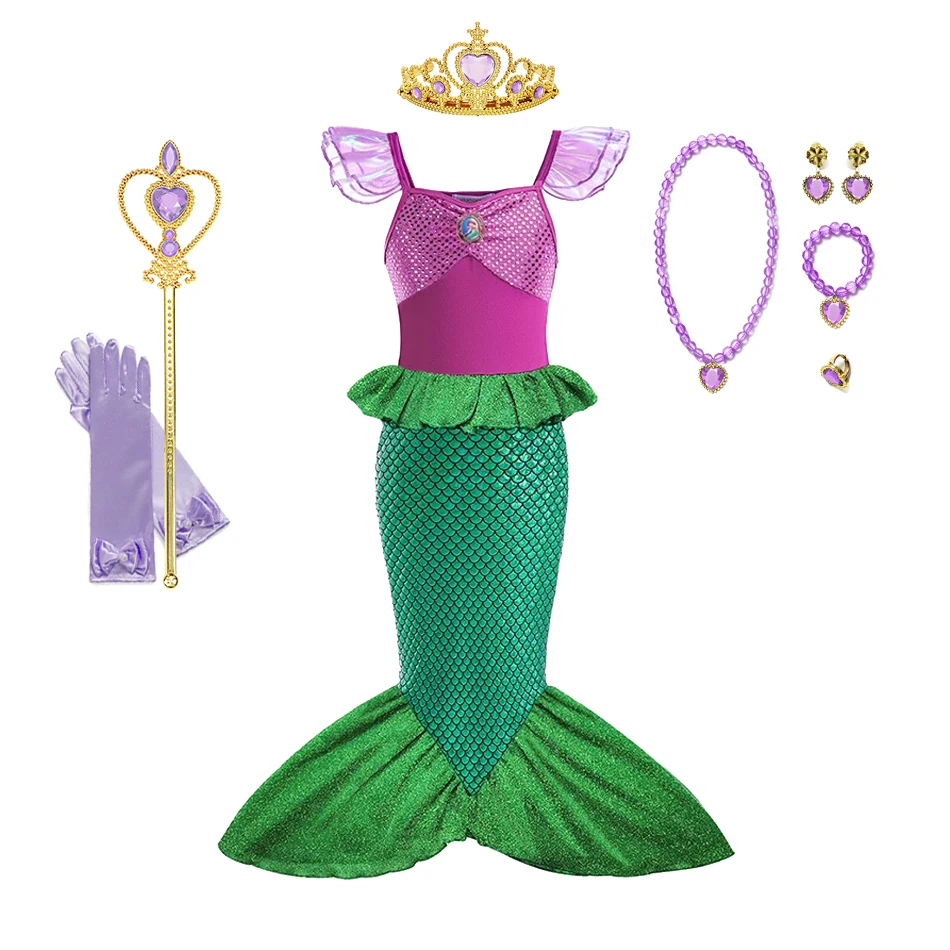 Little Mermaid Ariel Princess Costume Kids Purple Dress For Girls Cosplay Children Carnival Birthday Party Mermaid Dress