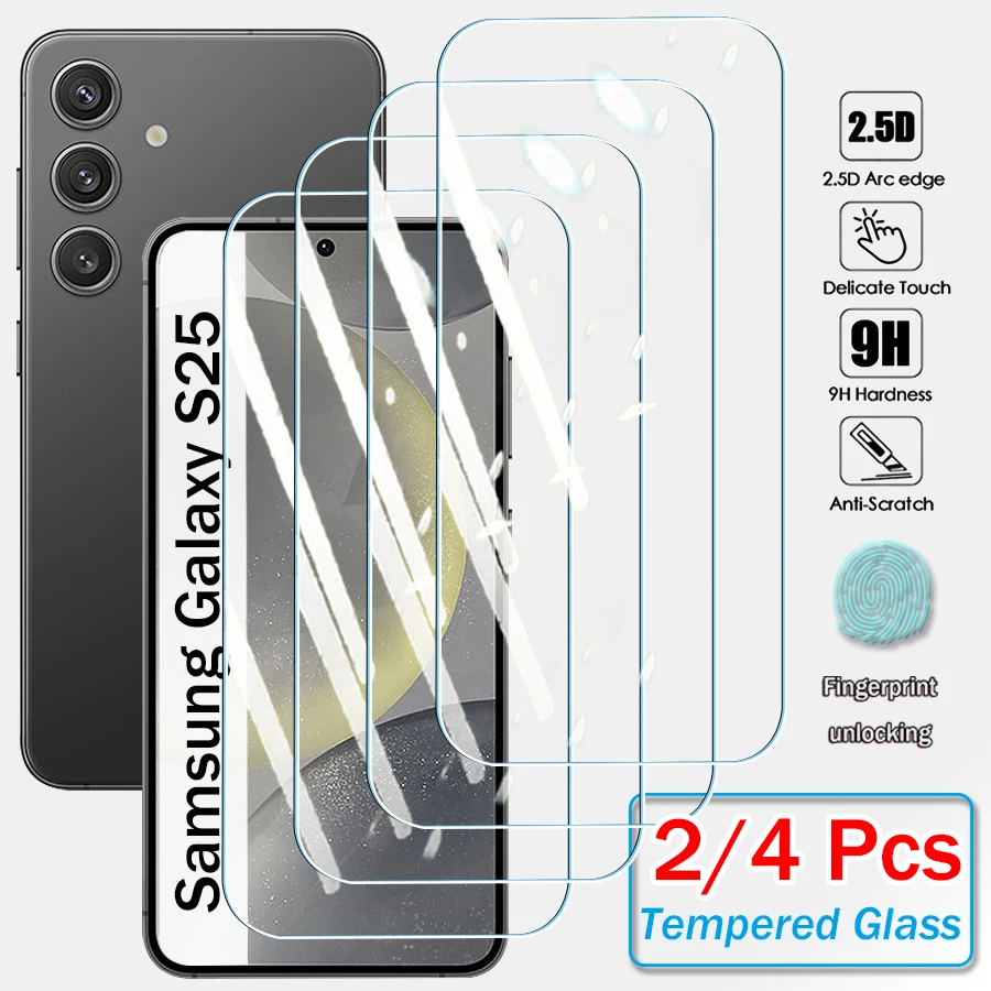 2/4 Stück 9H gehärtetes Glas Displayschutzfolie für Samsung Galaxy S25 Edge S24 Plus Ultra S23 S22 Plus FE Klare Vollabdeckung Glasfolie
