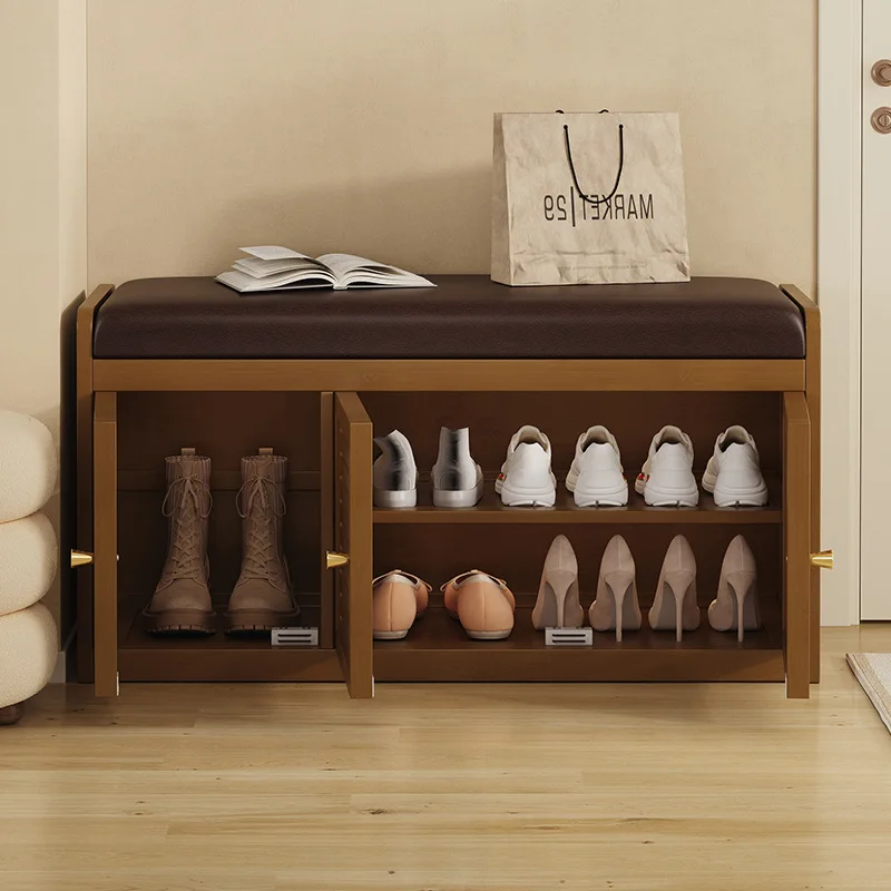 Soft-wrapped shoe changing stool, integrated shoe rack with cabinet doors, multi-layer dustproof small shoe cabinet