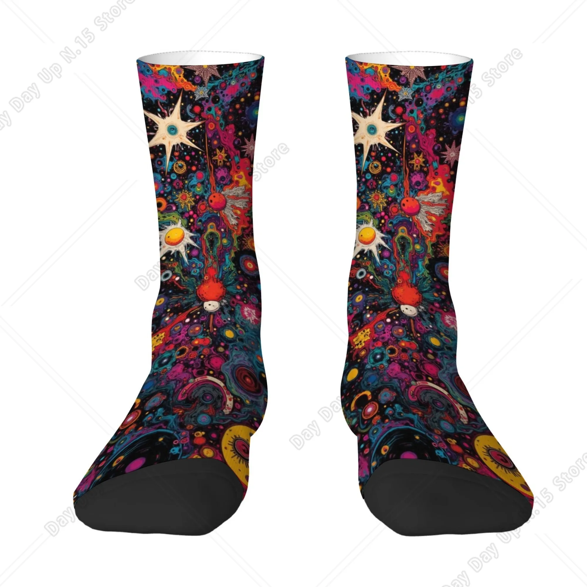 Psychedelic Cosmic Planet Abstract Art Socks Novelty Funny Happy Men's Socks Harajuku Style Street Hip-Hop Fashion Socks Gift