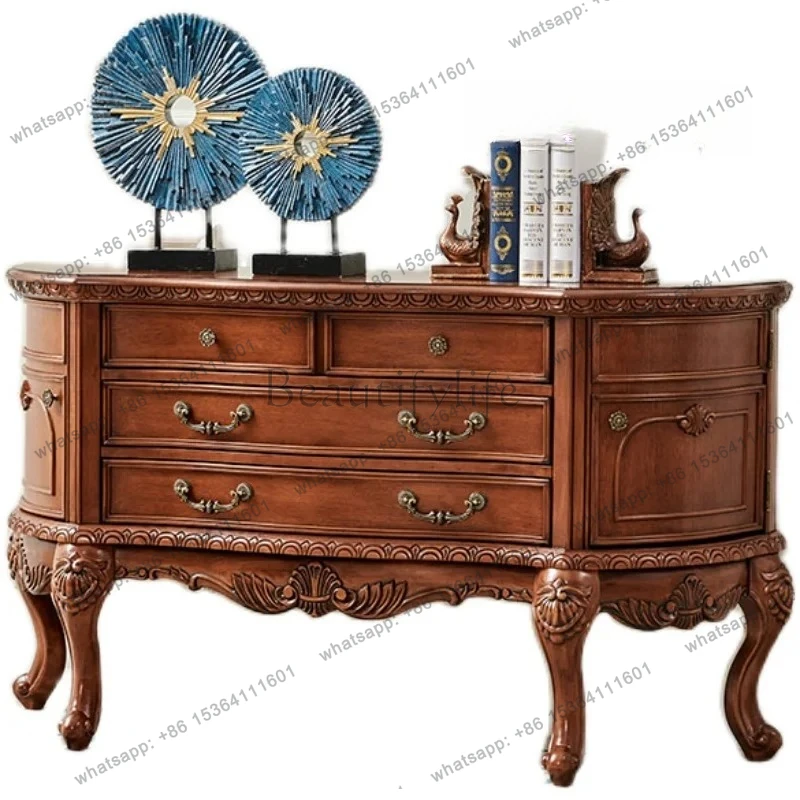 

American solid wood porch table semi-round against the wall European shelf strip table