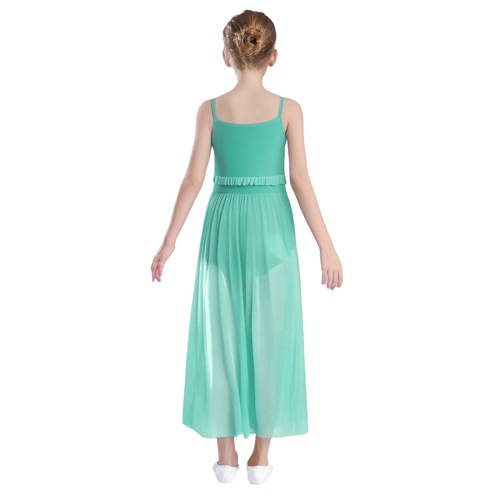 Kinder Mädchen Lyrical Dance Trikot Kleid Spaghettiträger Rüschen Glitzer Mesh Overlay Seiten Split Kleider Ballerina Kostüm
