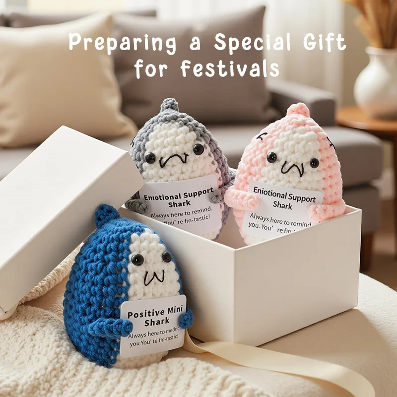 Positive Shark Cute Funny Gifts Crochet Dolls Friend Birthday Gifts for Women Sister Coworkers College Students