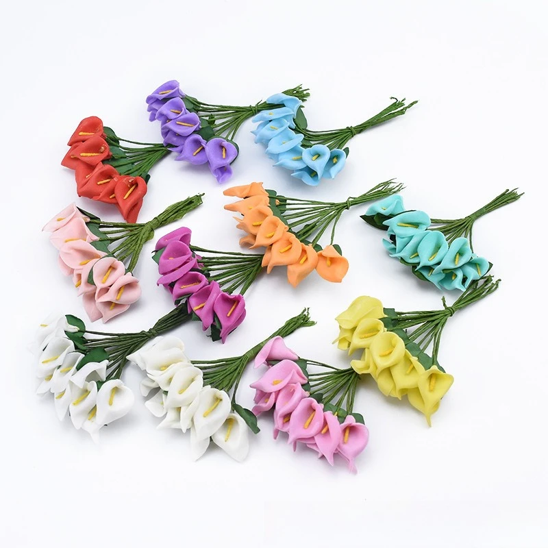 120 Stück Künstliche Blumen Calla-Lilien mit Blättern Schaumstoffblumen DIY Hochzeit Party Süßigkeitenboxen Deko Calla-Bouquet Wohnaccessoires – Detail 2