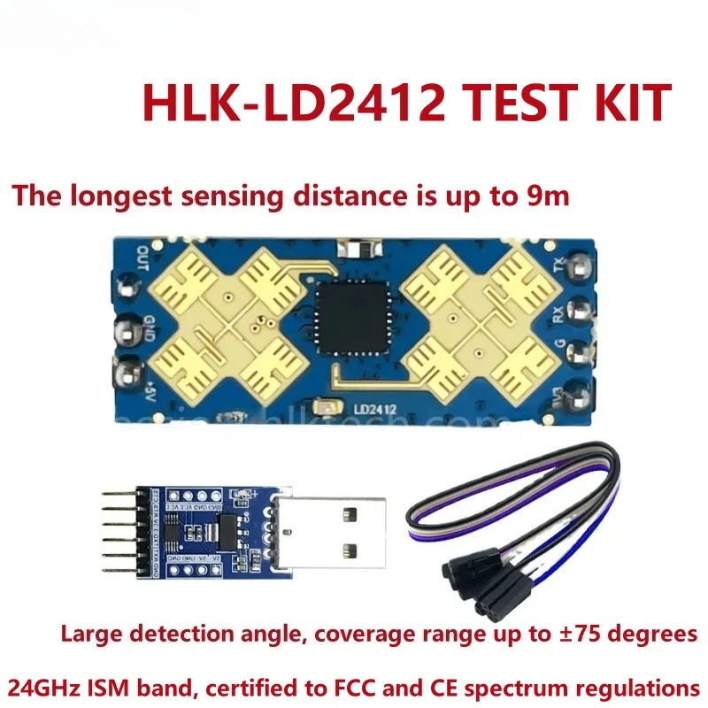HLK-LD2412 24GHz Radar Human Presence Sensor -9m Range Wide Angle,Static Detection,for Smart Lighting/Security,Development Kit