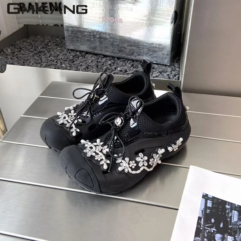 

Hot selling women's gymnastics shoes with diamond studded round toe flat shoes hole patches running shoes outdoor sports shoes f