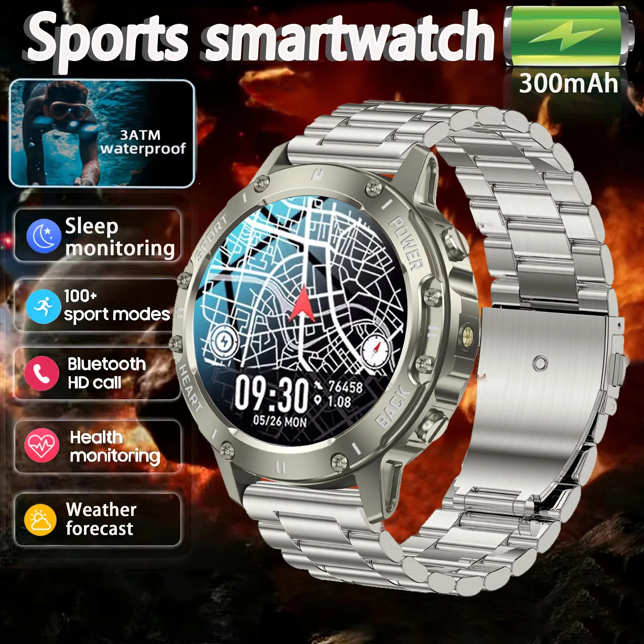 

2025 New Smart Watch Man LED Flashlight 1.39 HD Men's Outdoor Sports Fitness Tracker 300mah Large Battery BT Calling Smart Watch