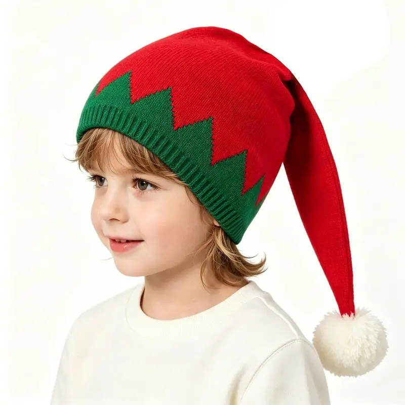 Winter Christmas pom-pom beanie Triangular striped jacquard wizard hat Role-playing elf hat