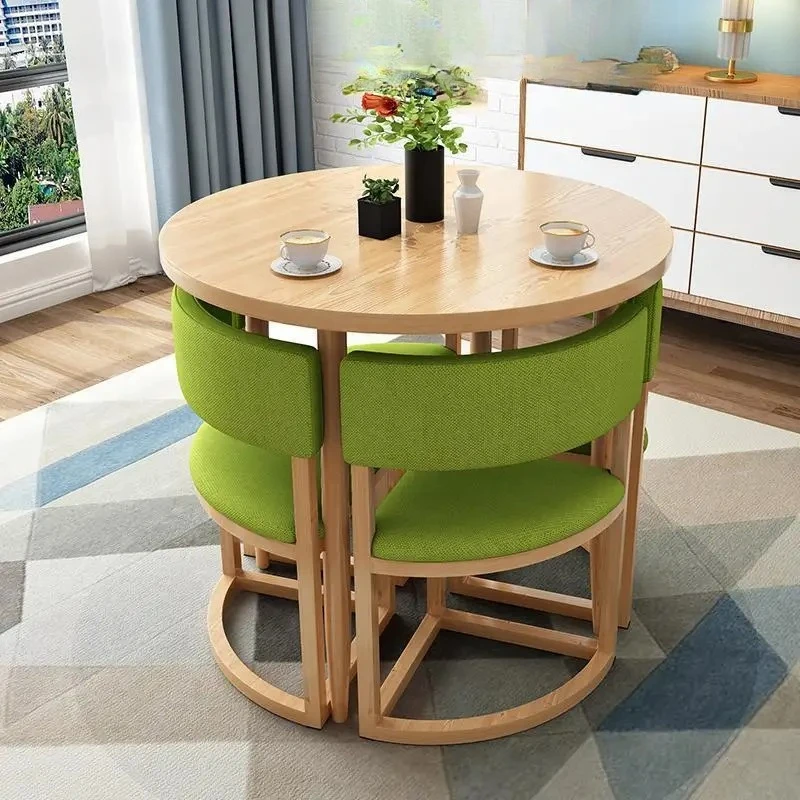 

Round Mobile Dining Tables Set Kitchen 4 Chairs Center Wood Table Extendable Luxury Floor Mesa Comedor Home Furniture