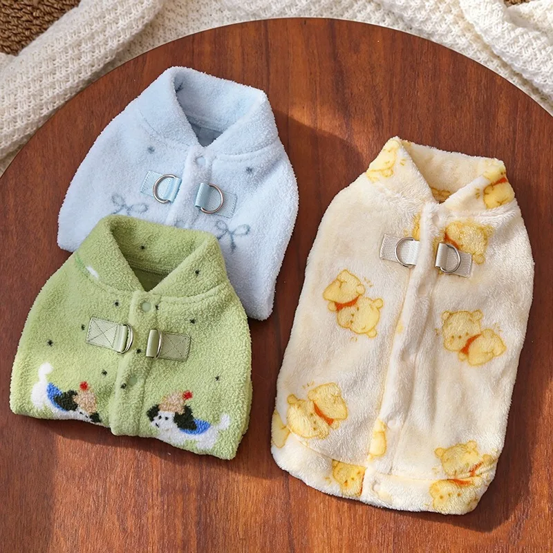Winter Open-Back Pet Jacket with Leash, Sleeveless Cartoon Vest for Yorkie, Bichon & Teddy Pet Supplies XS-XL